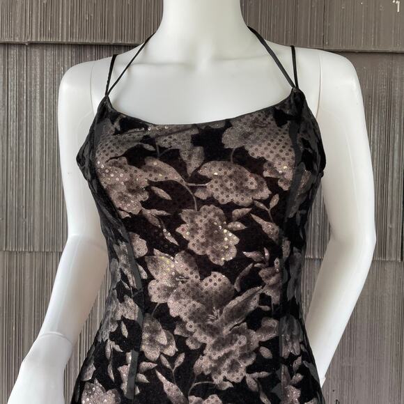 🔥VTG Y2K Fanny USA Whimsy Flocked Burnout Sequins Prom Evening Party Dress XS/S - Picture 4 of 16